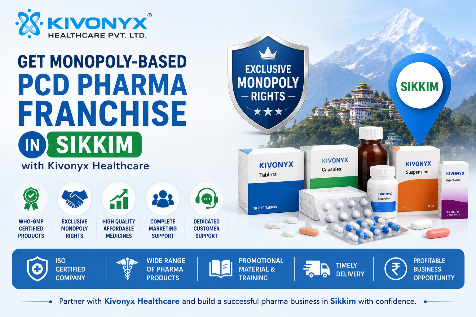 Get Monopoly-Based PCD Pharma Franchise In Sikkim with Kivonyx Healthcare